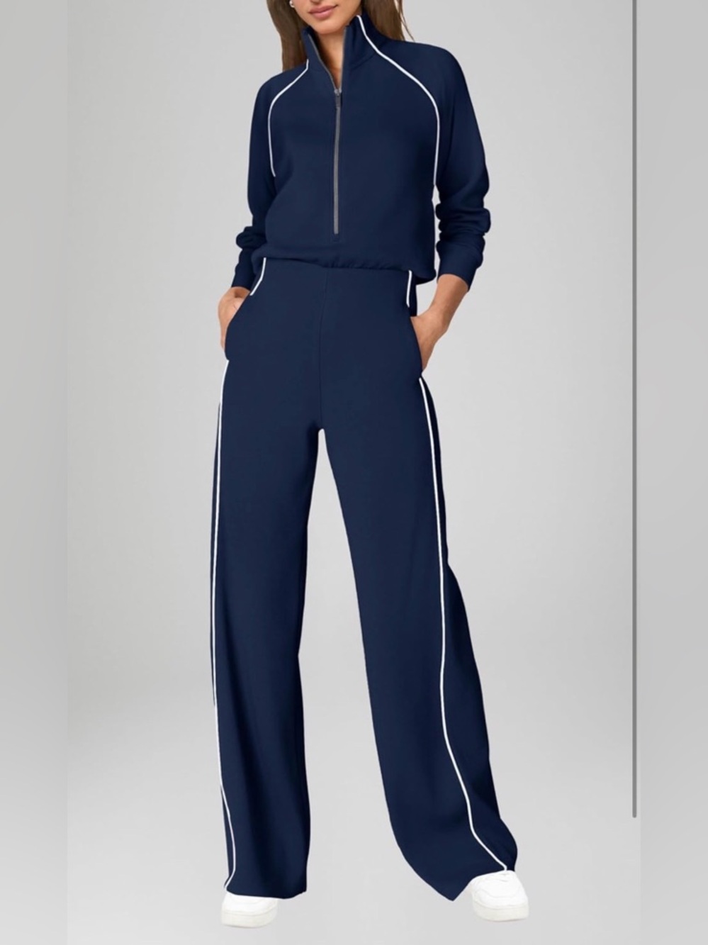 SENSERISE Jumpsuits Casual One Piece Jumpsuit Wide Leg Mock Neck with Pockets